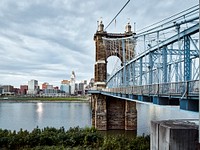 Suspension bridge in Covington, Kentucky. Original image from Carol M. Highsmith&rsquo;s America, Library of Congress collection. Digitally enhanced by rawpixel.