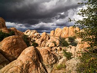 A portion of the in the “Granite Dells” — exposed bedrock of estimated-1.4-billion-year-old igneous-rock formations north of the Central Arizona community of Prescott. Original image from Carol M. Highsmith’s America, Library of Congress collection. Digitally enhanced by rawpixel.