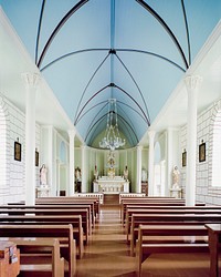 Interior of a Catholic church. Original image from <a href="https://www.rawpixel.com/search/carol%20m.%20highsmith?sort=curated&amp;page=1">Carol M. Highsmith</a>&rsquo;s America, Library of Congress collection. Digitally enhanced by rawpixel.