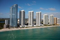 Aerial view of Miami Beach, a bony-finger-like barrier island separated by Biscayne Bay from Miami and other South Florida cities. Original image from Carol M. Highsmith’s America, Library of Congress collection. Digitally enhanced by rawpixel.