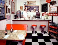 Greasy Spoon restaurant inside the Route 66 Museum in the Texas Panhandle. Original image from <a href="https://www.rawpixel.com/search/carol%20m.%20highsmith?sort=curated&amp;page=1">Carol M. Highsmith</a>&rsquo;s America, Library of Congress collection. Digitally enhanced by rawpixel.