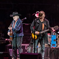 Country singer-songwriting legend Willie Nelson, age 80 at the time of this photograph, performs with his band, "Family," at Rodeo Austin. Original image from Carol M. Highsmith’s America, Library of Congress collection. Digitally enhanced by rawpixel.