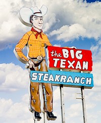 The Big Texan Steak Ranch restaurant sign in Amarillo, Texas. Original image from Carol M. Highsmith&rsquo;s America, Library of Congress collection. Digitally enhanced by rawpixel.