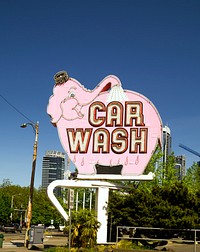 Colorful and descriptive car-wash sign in downtown Seattle, Washington. Original image from Carol M. Highsmith&rsquo;s America, Library of Congress collection. Digitally enhanced by rawpixel.