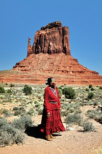 American Indian woman at Monument Valley in Arizona. Original image from Carol M. Highsmith’s America, Library of Congress collection. Digitally enhanced by rawpixel.