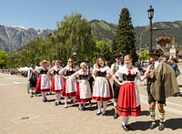 Parade at the Bavarian Celebration of Spring festival in Leavenworth, Washington. Original image from <a href="https://www.rawpixel.com/search/carol%20m.%20highsmith?sort=curated&amp;page=1">Carol M. Highsmith</a>&rsquo;s America, Library of Congress collection. Digitally enhanced by rawpixel.