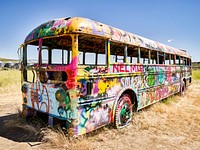 Painted bus in Washtucna, Washington. Original image from <a href="https://www.rawpixel.com/search/carol%20m.%20highsmith?sort=curated&amp;page=1">Carol M. Highsmith</a>&rsquo;s America, Library of Congress collection. Digitally enhanced by rawpixel.