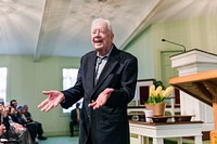 Former U.S. President Jimmy Carter in Sunday School at the Maranantha Baptist Church in Plains, Georgia. Original image from <a href="https://www.rawpixel.com/search/carol%20m.%20highsmith?sort=curated&amp;page=1">Carol M. Highsmith</a>&rsquo;s America, Library of Congress collection. Digitally enhanced by rawpixel.
