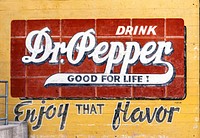 Vintage Dr Pepper advertisement on an exterior wall of the Dr Pepper Museum in Waco, Texas. Original image from <a href="https://www.rawpixel.com/search/carol%20m.%20highsmith?sort=curated&amp;page=1">Carol M. Highsmith</a>&rsquo;s America, Library of Congress collection. Digitally enhanced by rawpixel.