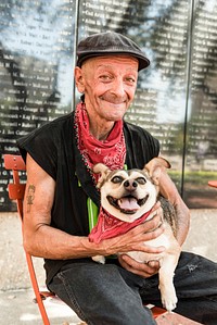 Armed service veteran Frank Smith sitting with his dog atthe streets of Dallas, Texas. Original image from Carol M. Highsmith&rsquo;s America, Library of Congress collection. Digitally enhanced by rawpixel.