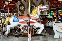 A carousel ride at the annual Iowa State Fair in the capital city of Des Moines. Original image from <a href="https://www.rawpixel.com/search/carol%20m.%20highsmith?sort=curated&amp;page=1">Carol M. Highsmith</a>&rsquo;s America, Library of Congress collection. Digitally enhanced by rawpixel.