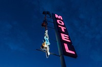 Creative "diver" neon sign at the old Starlight Motel in Mesa, Arizona. Original image from Carol M. Highsmith’s America, Library of Congress collection. Digitally enhanced by rawpixel.