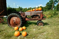 Pumpkins on tractor in New Hampshire. Original image from Carol M. Highsmith&rsquo;s America, Library of Congress collection. Digitally enhanced by rawpixel.