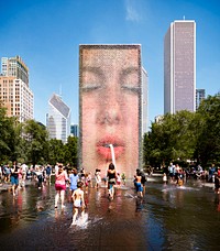 Artist Jaume Plensa&rsquo;s 2004 interactive Crown Fountain on Michigan Avenue in Chicago, the largest city in Illinois and (as of 2020) third-largest in the United States. Original image from <a href="https://www.rawpixel.com/search/carol%20m.%20highsmith?sort=curated&amp;page=1">Carol M. Highsmith</a>&rsquo;s America, Library of Congress collection. Digitally enhanced by rawpixel.