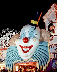 Las Vegas Clown Casino photograph taken in the 1980s. Original image from <a href="https://www.rawpixel.com/search/carol%20m.%20highsmith?sort=curated&amp;page=1">Carol M. Highsmith</a>&rsquo;s America, Library of Congress collection. Digitally enhanced by rawpixel.