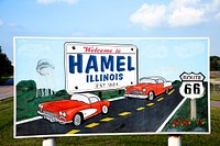 Entrance sign to Hamel, Illinois on Route 66. Original image from <a href="https://www.rawpixel.com/search/carol%20m.%20highsmith?sort=curated&amp;page=1">Carol M. Highsmith</a>&rsquo;s America, Library of Congress collection. Digitally enhanced by rawpixel.