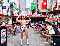 Naked Cowboy street performer in New York City, Original image from <a href="https://www.rawpixel.com/search/carol%20m.%20highsmith?sort=curated&amp;page=1">Carol M. Highsmith</a>&rsquo;s America, Library of Congress collection. Digitally enhanced by rawpixel.