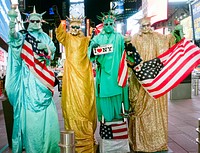 Statue of Liberty re-enactors pose at New York City&rsquo;s Times Square. Original image from <a href="https://www.rawpixel.com/search/carol%20m.%20highsmith?sort=curated&amp;page=1">Carol M. Highsmith</a>&rsquo;s America, Library of Congress collection. Digitally enhanced by rawpixel.