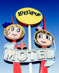Lollipop Motel sign, Wildwood, New Jersey. Original image from <a href="https://www.rawpixel.com/search/carol%20m.%20highsmith?sort=curated&amp;page=1">Carol M. Highsmith</a>&rsquo;s America. Digitally enhanced by rawpixel.