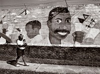 A woman and baby pass a neighborhood mural. Original image from <a href="https://www.rawpixel.com/search/carol%20m.%20highsmith?sort=curated&amp;page=1">Carol M. Highsmith</a>&rsquo;s America. Digitally enhanced by rawpixel.