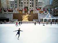 People skating at Rockefeller Plaza in New York. Original image from Carol M. Highsmith’s America, Library of Congress collection. Digitally enhanced by rawpixel.