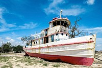 Stranded boat after Hurricane Katrina, Gulfport, Mississippi. Original image from <a href="https://www.rawpixel.com/search/carol%20m.%20highsmith?sort=curated&amp;page=1">Carol M. Highsmith</a>&rsquo;s America, Library of Congress collection. Digitally enhanced by rawpixel.