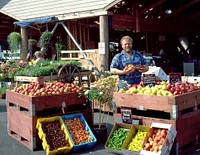 Bob "Sully" Sullivan displays his produce at the Olympia Farmers' Market in Olympia, the state's second-largest, behind Pike Place in Seattle. Original image from Carol M. Highsmith’s America, Library of Congress collection. Digitally enhanced by rawpixel.