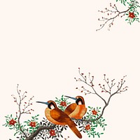 Chinese painting featuring two birds on a flowering tree branch card