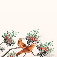 Chinese painting featuring two birds on a flowering tree branch card
