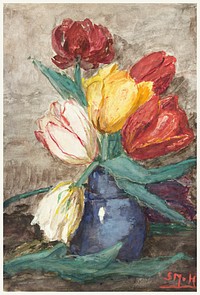 Tulips in a vase (1834&ndash;1909) by <a href="https://www.rawpixel.com/search/Sientje%20Mesdag-van%20Houten?sort=curated&amp;page=1">Sientje Mesdag-van Houten</a>. Original from The Rijksmuseum. Digitally enhanced by rawpixel.