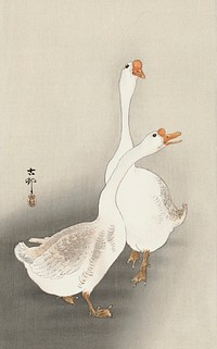 Two geese (1900-1930) by <a href="https://www.rawpixel.com/search/Ohara%20Koson?sort=curated&amp;page=1">Ohara Koson</a> (1877-1945). Original from The Rijksmuseum. Digitally enhanced by rawpixel.