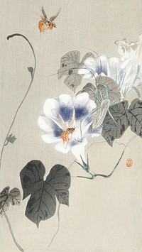 Insects near bindweed (1900 - 1930) by <a href="https://www.rawpixel.com/search/Ohara%20Koson?sort=curated&amp;page=1">Ohara Koson</a> (1877-1945). Original from The Rijksmuseum. Digitally enhanced by rawpixel.