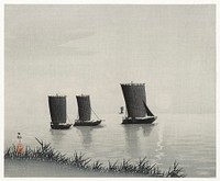 Fishing boats (1900 - 1936) by <a href="https://www.rawpixel.com/search/Ohara%20Koson?sort=curated&amp;page=1">Ohara Koson</a> (1877-1945). Original from The Rijksmuseum. Digitally enhanced by rawpixel.
