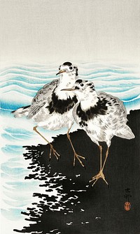 Large coot sandpipers (1900 - 1930) by Ohara Koson (1877-1945). Original from The Rijksmuseum. Digitally enhanced by rawpixel.