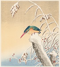 Kingfisher in the snow (1925 - 1936) by Ohara Koson (1877-1945). Original from The Rijksmuseum. Digitally enhanced by rawpixel.