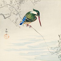 A kingfisher (1920) by <a href="https://www.rawpixel.com/search/Ohara%20Koson?sort=curated&amp;page=1">Ohara Koson</a> (1877-1945). Original from The Rijksmuseum. Digitally enhanced by rawpixel.