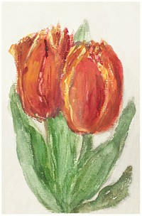 Two Red Tulips by <a href="https://www.rawpixel.com/search/Sientje%20Mesdag-van%20Houten?sort=curated&amp;page=1">Sientje Mesdag-van Houten</a> (1834&ndash;1909). Original from The Rijksmuseum. Digitally enhanced by rawpixel.