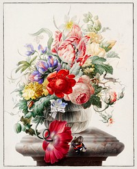 Flowers in a glass vase by <a href="https://www.rawpixel.com/search/Herman%20Henstenburgh?sort=curated&amp;page=1">Herman Henstenburgh</a> (c. 1700). Original from The Rijksmuseum. Digitally enhanced by rawpixel.