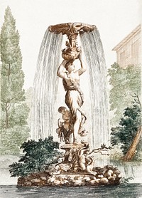 Fountain with Venus and Amor (1688-1698) by <a href="https://www.rawpixel.com/search/Johan%20Teyler?sort=curated&amp;page=1">Johan Teyler</a> (1648-1709). Original from The Rijksmuseum. Digitally enhanced by rawpixel.