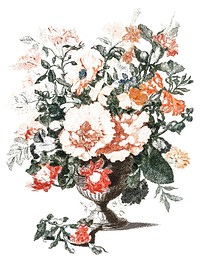 Vintage illustration of a stone vase with flowers