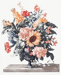 Stone Vase With Sunflowers and Carnations (1688-1698) by <a href="https://www.rawpixel.com/search/Johan%20Teyler?sort=curated&amp;page=1">Johan Teyler</a> (1648-1709). Original from Rijks Museum. Digitally enhanced by rawpixel.