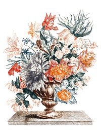 Vintage illustration of a stone vase with flowers