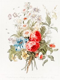 Bouquet of flowers by <a href="https://www.rawpixel.com/search/dirk%20sluyter?sort=curated&amp;page=1">Dirk Sluyter</a>, after Cornelis Borsteegh, (1800-1852). Original from The Rijksmuseum. Digitally enhanced by rawpixel.