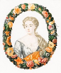 Portrait of a woman in a floral wreath by <a href="https://www.rawpixel.com/search/Johan%20Teyler?sort=curated&amp;page=1">Johan Teyler</a> (1648 -1709). Original from The Rijksmuseum. Digitally enhanced by rawpixel.