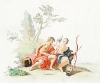 Hercules and Omphale by <a href="https://www.rawpixel.com/search/Johan%20Teyler?sort=curated&amp;page=1">Johan Teyler</a> (1648-1709). Original from The Rijksmuseum. Digitally enhanced by rawpixel.
