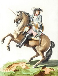 A man riding a horse by <a href="https://www.rawpixel.com/search/Johan%20Teyler?sort=curated&amp;page=1">Johan Teyler</a> (1648-1709). Original from The Rijksmuseum. Digitally enhanced by rawpixel.