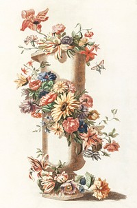 Vase with a floral garland by <a href="https://www.rawpixel.com/search/Johan%20Teyler?sort=curated&amp;page=1">Johan Teyler</a> (1648-1709). Original from The Rijksmuseum. Digitally enhanced by rawpixel.