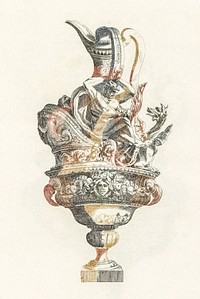 Jug with a man and a lion by <a href="https://www.rawpixel.com/search/Johan%20Teyler?sort=curated&amp;page=1">Johan Teyler</a> (1648-1709). Original from The Rijksmuseum. Digitally enhanced by rawpixel.