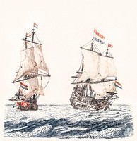 Two sailing ships at sea by <a href="https://www.rawpixel.com/search/Johan%20Teyler?sort=curated&amp;page=1">Johan Teyler</a> (1648-1709). Original from The Rijksmuseum. Digitally enhanced by rawpixel.