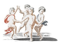 Vintage illustration of four naked children dancing